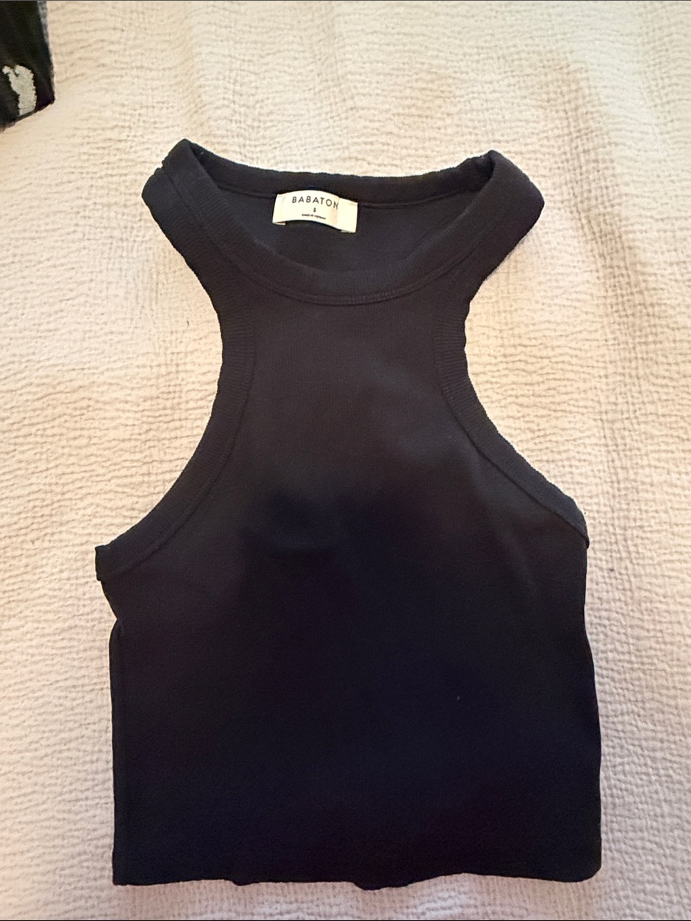Babaton Black Ribbed High-Neck Racerback Crop - Picture 3 of 3